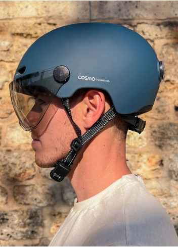 Bike helmet with visor and indicators - Cosmo - Bleu Mat